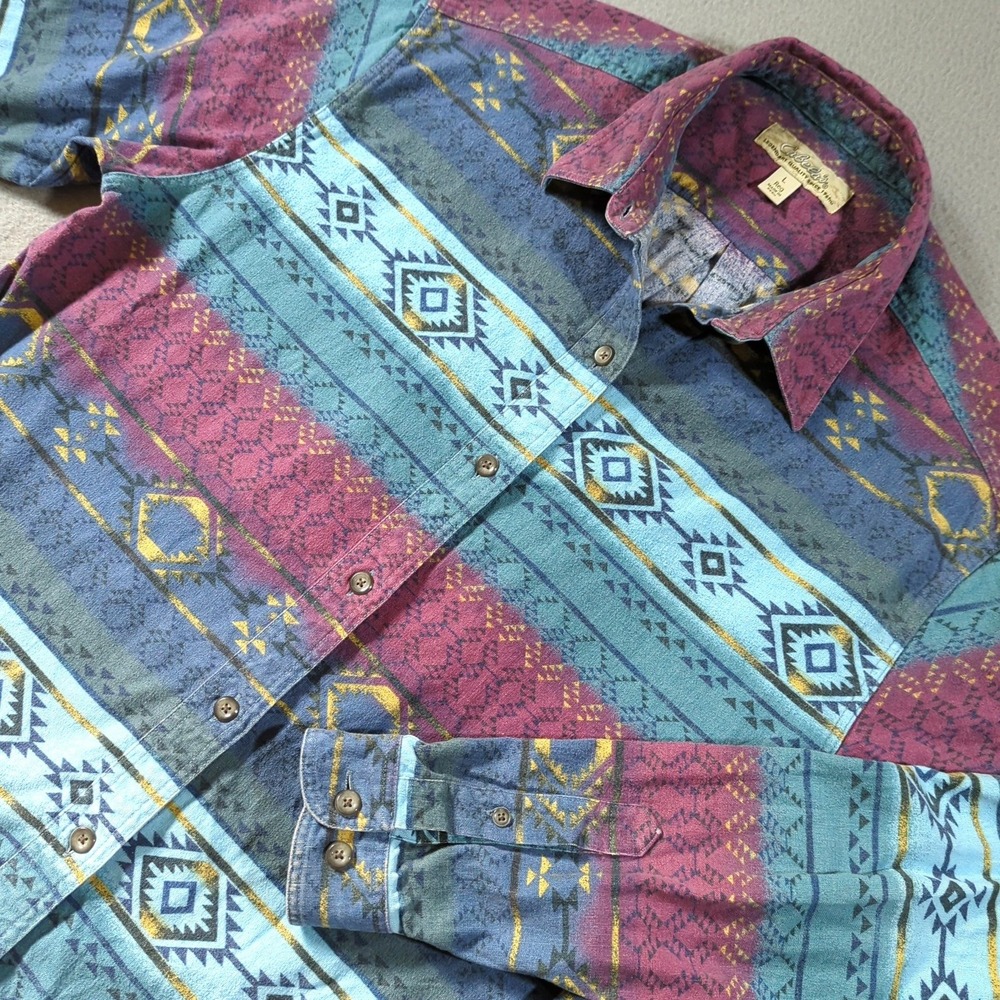 VTG Cabelas‎ Womens Large Southwestern Aztec Geometric Cotton Flannel Shirt